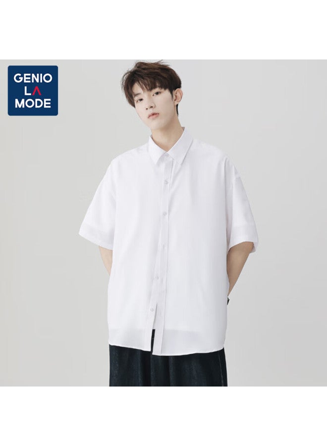GENIOLAMODE Men'S Short Sleeve Shirt Solid Color Simple Basic Summer Thin Youth Student All-Match Top - Image 4
