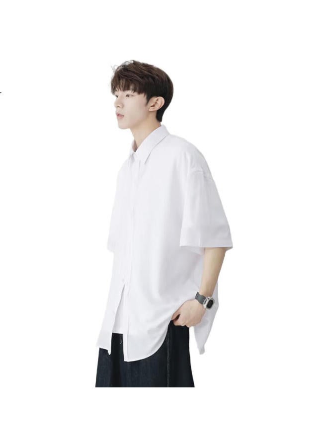 GENIOLAMODE Men'S Short Sleeve Shirt Solid Color Simple Basic Summer Thin Youth Student All-Match Top - Image 1