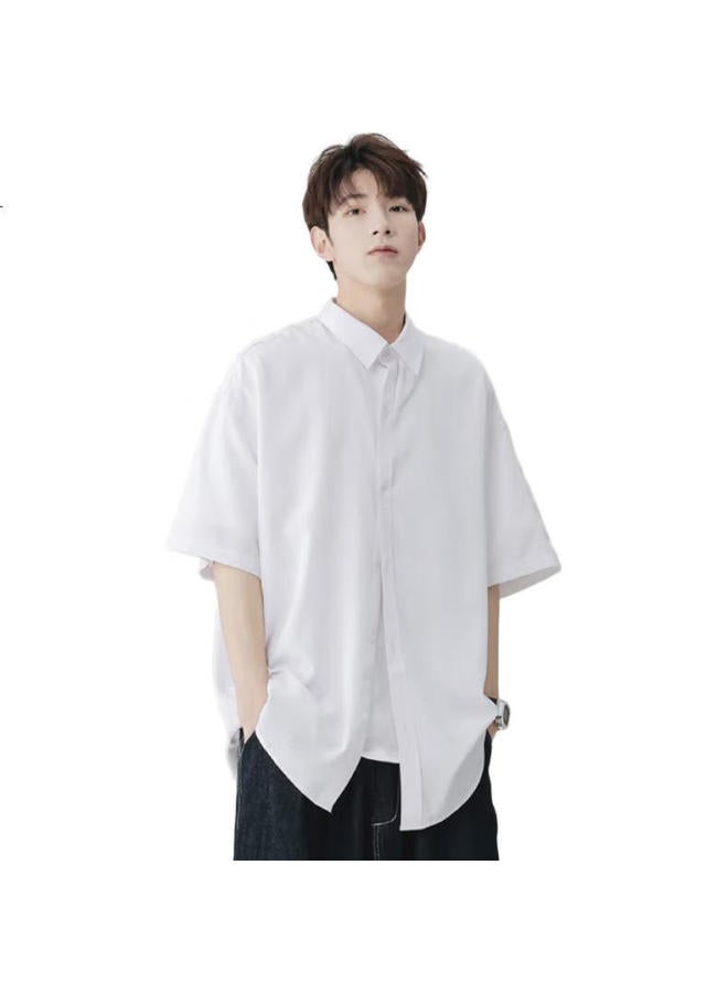 GENIOLAMODE Men'S Short Sleeve Shirt Solid Color Simple Basic Summer Thin Youth Student All-Match Top - Image 3