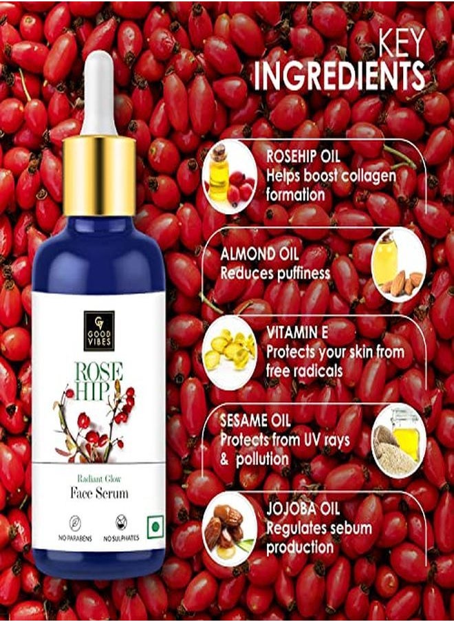 Good Vibes Rose Hip Radiant Glow Face Serum, 30 Ml Light Weight Non Greasy Moisturizing Formula For All Skin Types, Natural, No Parabens & Sulphates, No Animal Testing  - Image 4