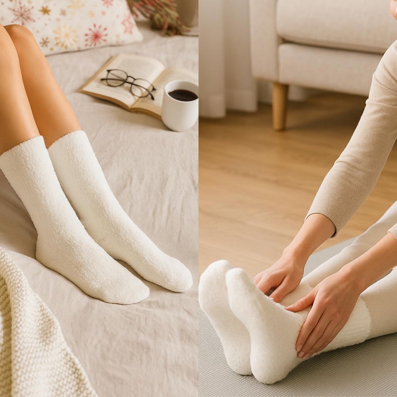 WaySoft All White Fuzzy Socks for Women or Girls Soft & Cozy Warm Sleep Lounge Socks Pack - Image 2