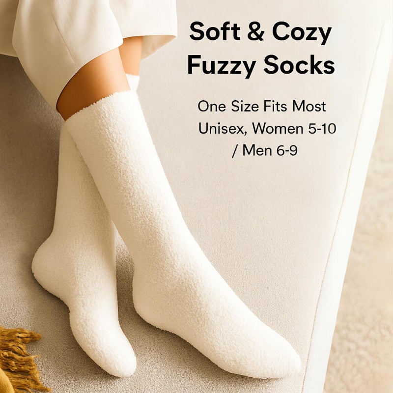 WaySoft All White Fuzzy Socks for Women or Girls Soft & Cozy Warm Sleep Lounge Socks Pack - Image 3