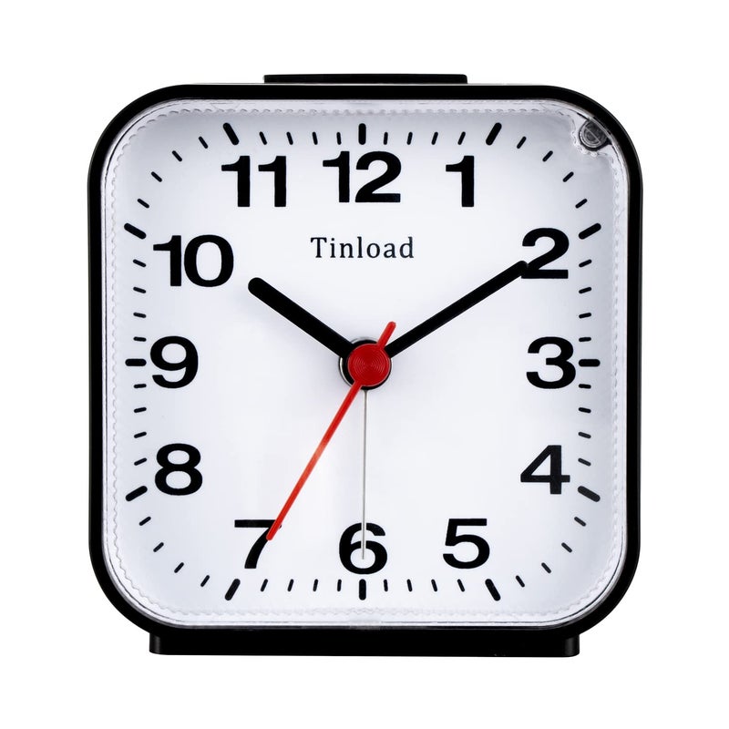 Tinload Small Battery Analog Alarm Clock Silent Non Ticking Ascending Beep Sounds SnoozeLight Functions BlackB