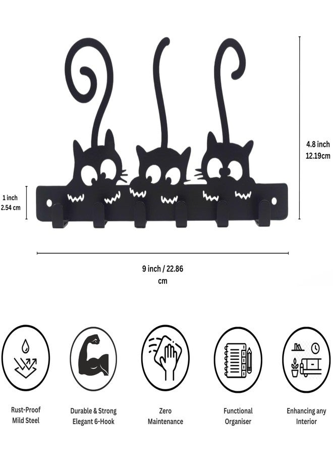 SHUCHI ESSENTIALS Key Holder for Home Decor Stylish, Cat Design Metal Key Holder Wall Mount, 6 Hooks Key Hanger for Home, Keychain Holder, Key Stand for Entrance, Matte Black - Image 2