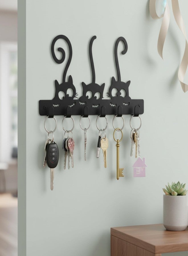 SHUCHI ESSENTIALS Key Holder for Home Decor Stylish, Cat Design Metal Key Holder Wall Mount, 6 Hooks Key Hanger for Home, Keychain Holder, Key Stand for Entrance, Matte Black - Image 3