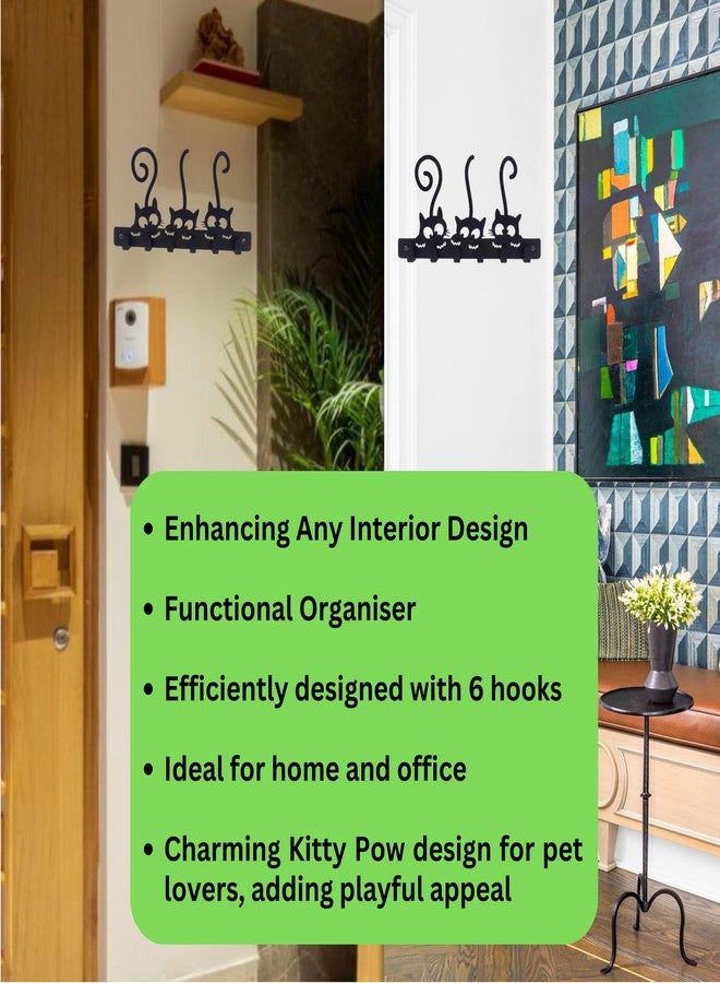 SHUCHI ESSENTIALS Key Holder for Home Decor Stylish, Cat Design Metal Key Holder Wall Mount, 6 Hooks Key Hanger for Home, Keychain Holder, Key Stand for Entrance, Matte Black - Image 4