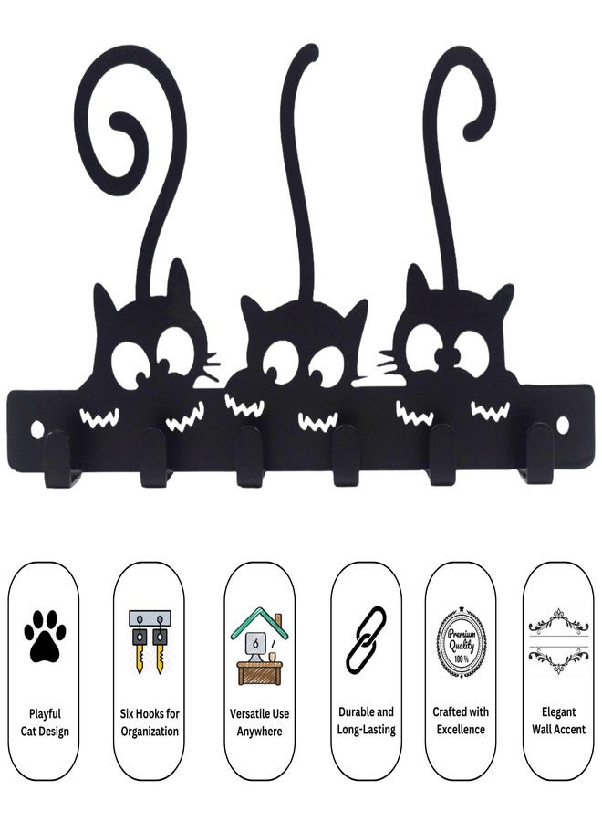 SHUCHI ESSENTIALS Key Holder for Home Decor Stylish, Cat Design Metal Key Holder Wall Mount, 6 Hooks Key Hanger for Home, Keychain Holder, Key Stand for Entrance, Matte Black - Image 5