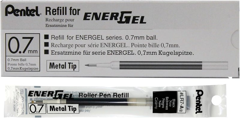 Pentel Refill Ink for EnerGel Liquid Gel Pen, (0.7mm), Metal Tip, Black Ink, Box of 12 (LR7-A) - Image 1