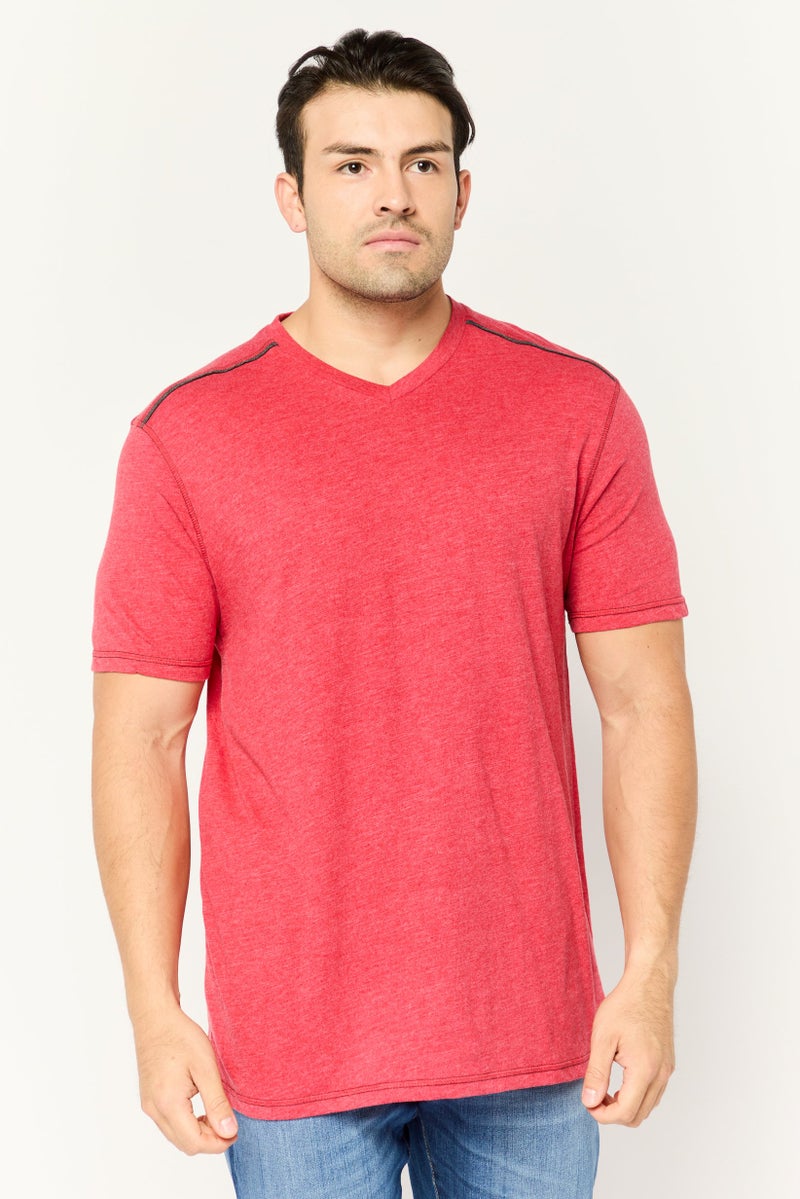 Company Eighty One تي شيرت قصير الأكمام للرجال على شكل حرف V، أحمر - Image 1