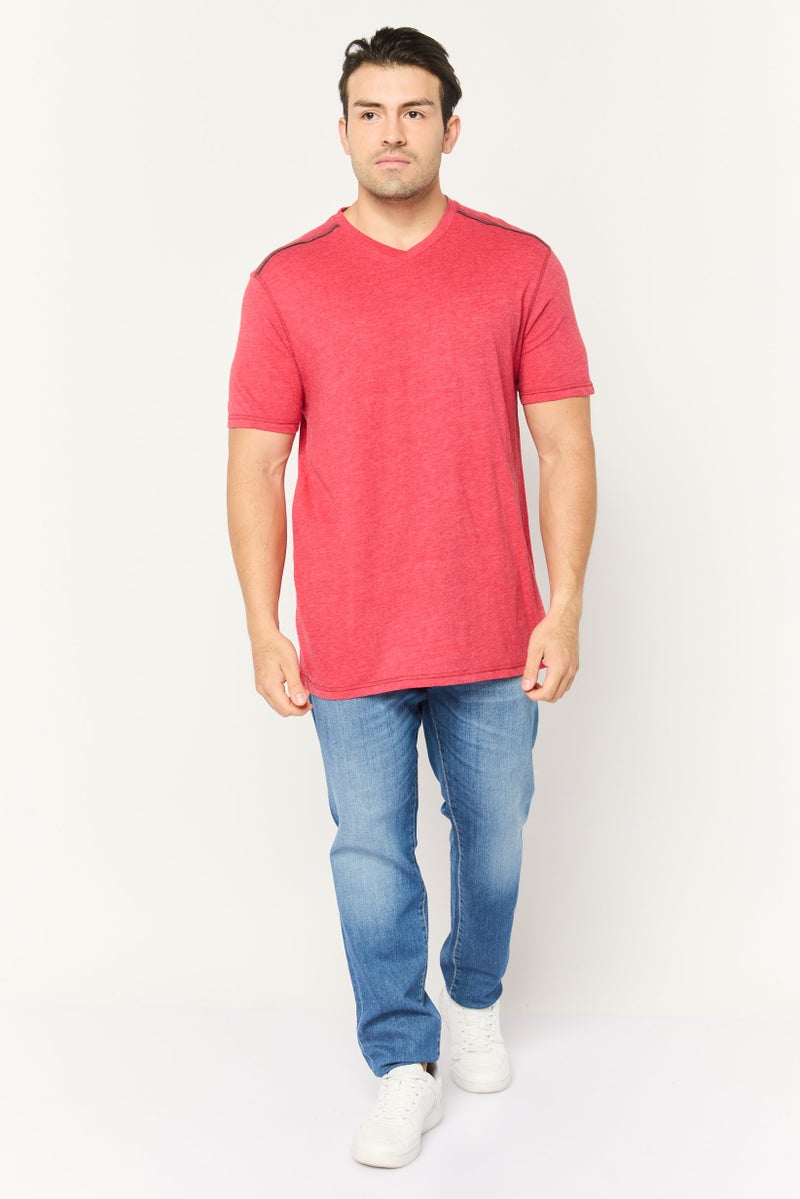 Company Eighty One Men V-Neck Short Sleeve Heather T-Shirt, Red - Image 4