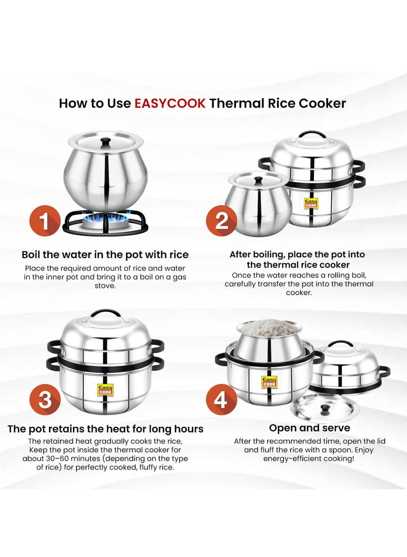 Easy Cook - Stainless Steel Steam Pot | Choodarapetty | 1 Kg, Thermal Rice Cooker With Rubber Gasket Silver | China Pot | Made in India - Image 1