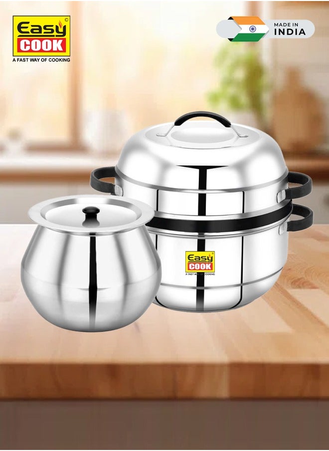 Easy Cook - Stainless Steel Steam Pot | Choodarapetty | 1 Kg, Thermal Rice Cooker With Rubber Gasket Silver | China Pot | Made in India - Image 1