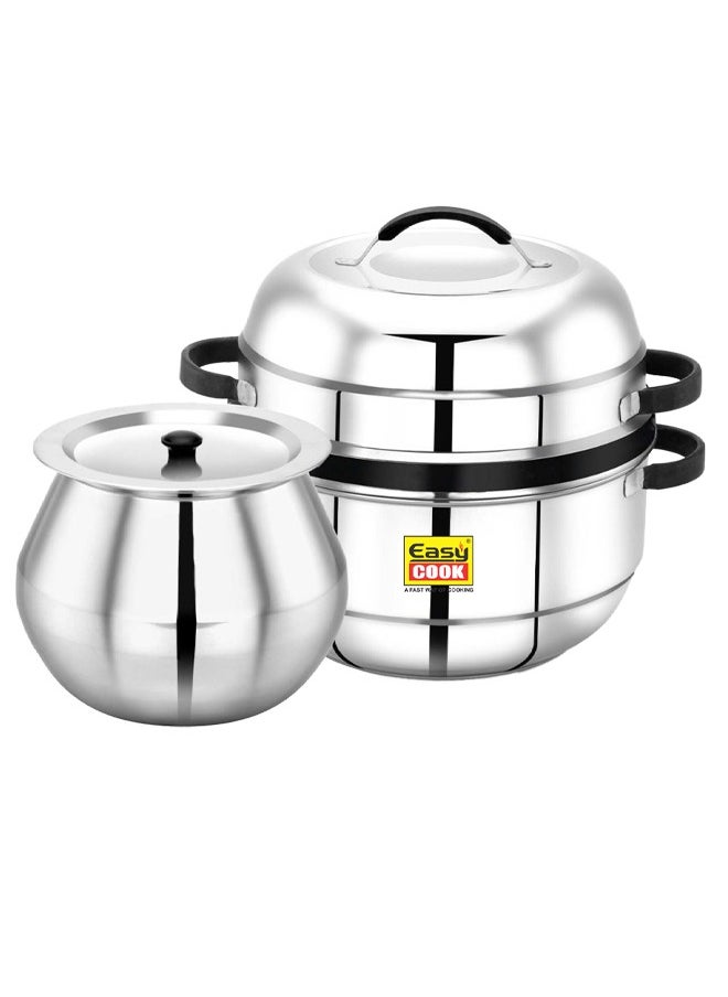 Easy Cook - Stainless Steel Steam Pot | Choodarapetty | 1 Kg, Thermal Rice Cooker With Rubber Gasket Silver | China Pot | Made in India - Image 1