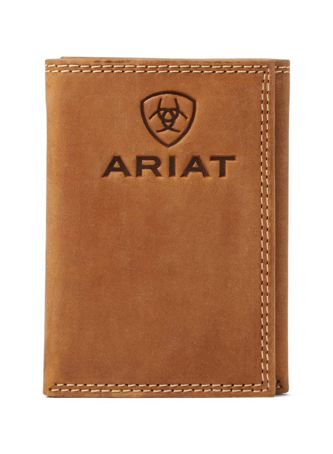 ARIAT محفظة ثلاثية الطيات مزخرفة بشعار وكتابة بني متوسط حجم واحد