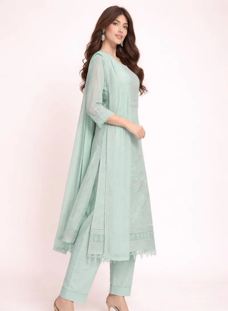 Lehar Elegant Mint Green Embroidered Organza Salwar Kameez