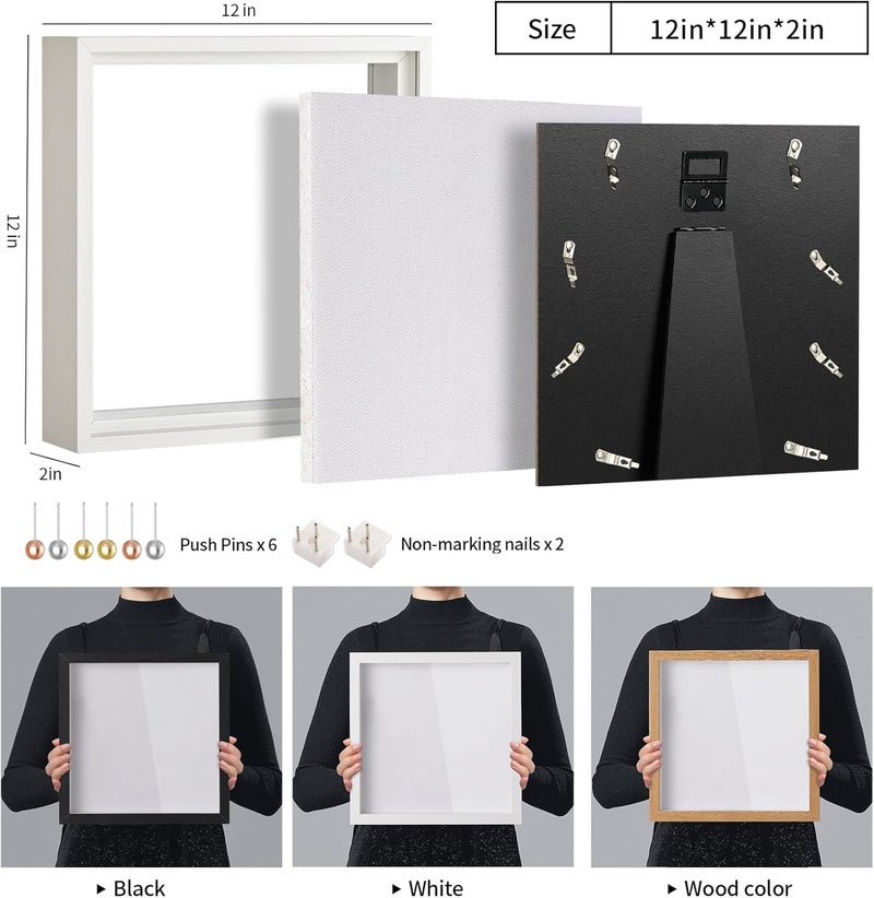 White 12x12 Shadow Box Display Case Travel Decor Gift - Adventure Challenge Archive Memory Box With Slot For Keepsake, Ticket, Photo - Image 4