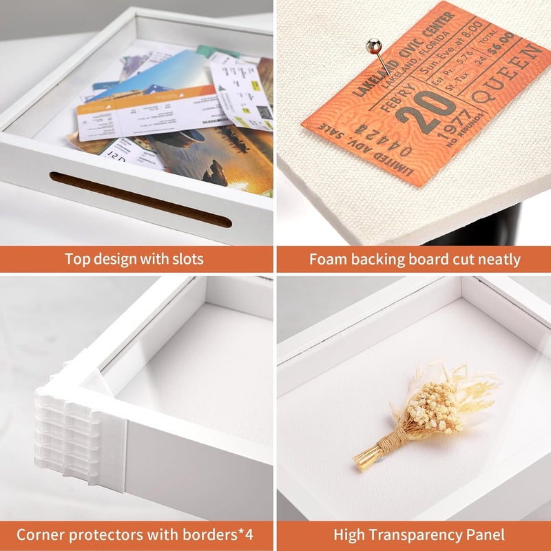 White 12x12 Shadow Box Display Case Travel Decor Gift - Adventure Challenge Archive Memory Box With Slot For Keepsake, Ticket, Photo - Image 5