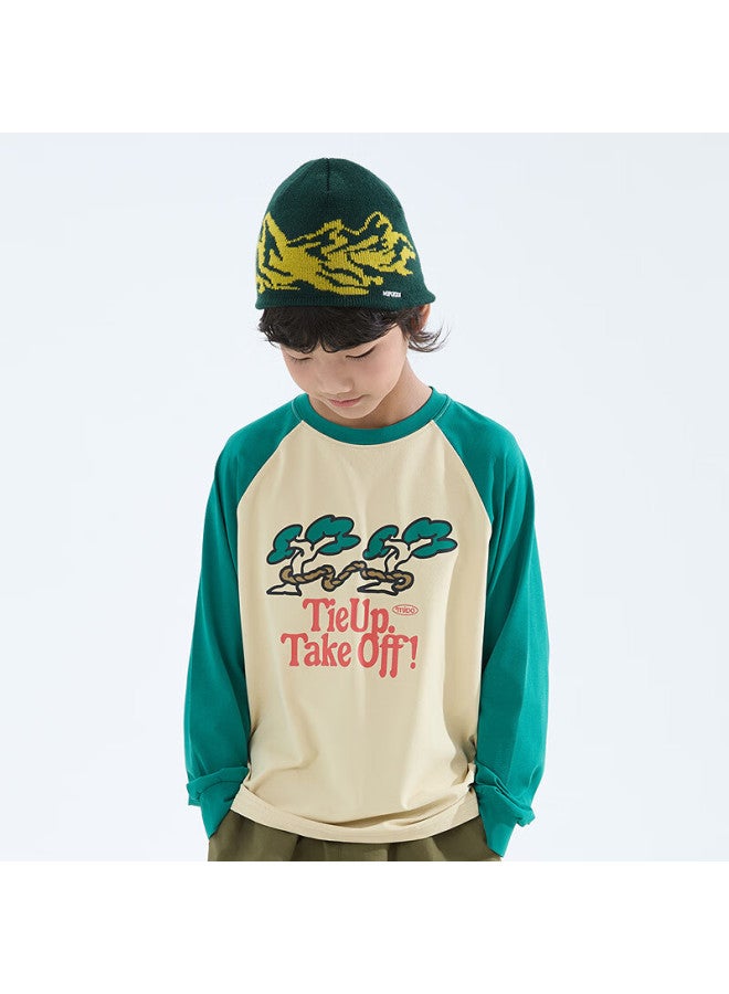 Mipoo Autumn Kids T-shirt Sweat-absorbing Quick-dry Raglan Sleeve Uni Breathable Comfortable Sports Long Sleeve Green 160cm - Image 2
