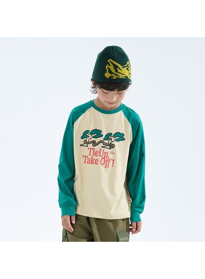 Mipoo Autumn Kids T-shirt Sweat-absorbing Quick-dry Raglan Sleeve Uni Breathable Comfortable Sports Long Sleeve Green 160cm - Image 1