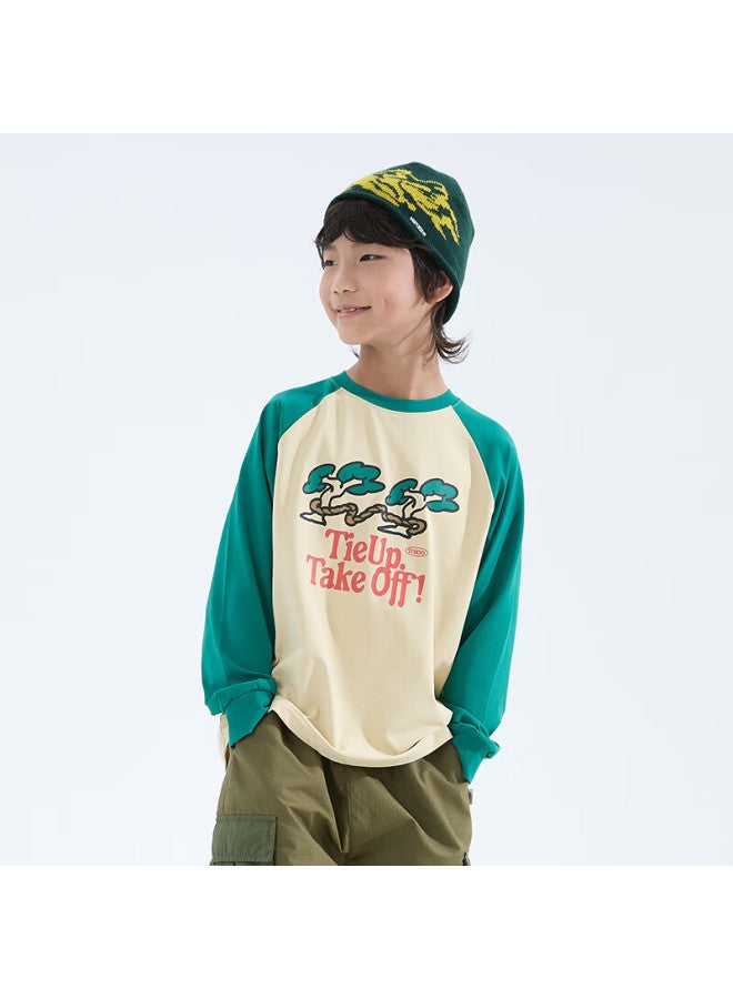 Mipoo Autumn Kids T-shirt Sweat-absorbing Quick-dry Raglan Sleeve Uni Breathable Comfortable Sports Long Sleeve Green 160cm - Image 3
