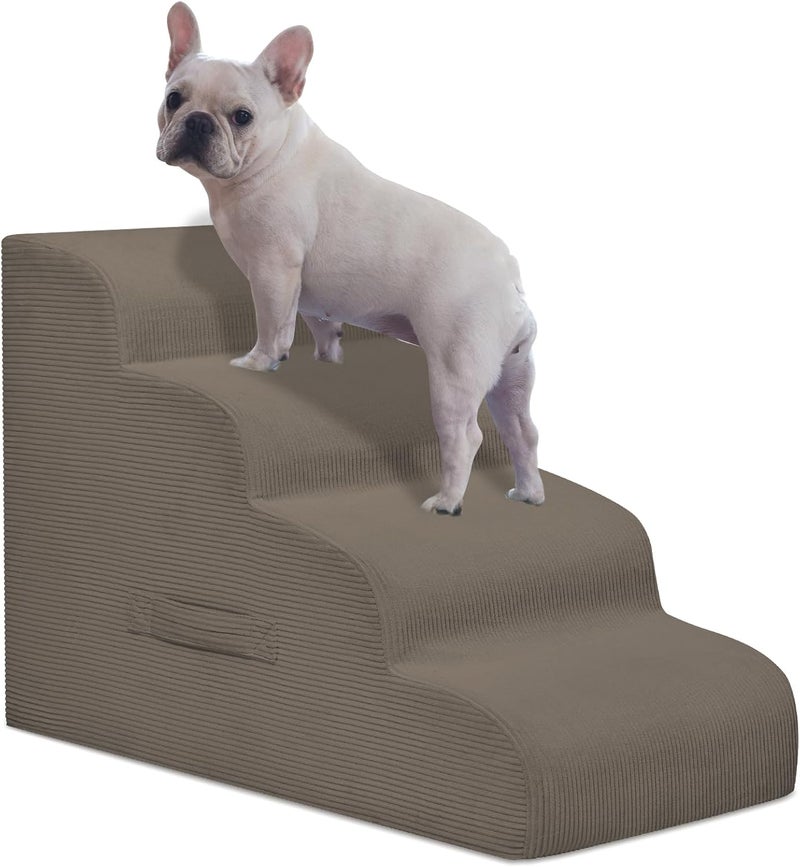 Mesa Lemon Dog Steps for Small Dogs, 4-Step Dog Ramp and Stairs for High Beds and Sofa, Non-Slip Pet Stairs Removable and Easy to Clean Cover, Light Brown - Image 1