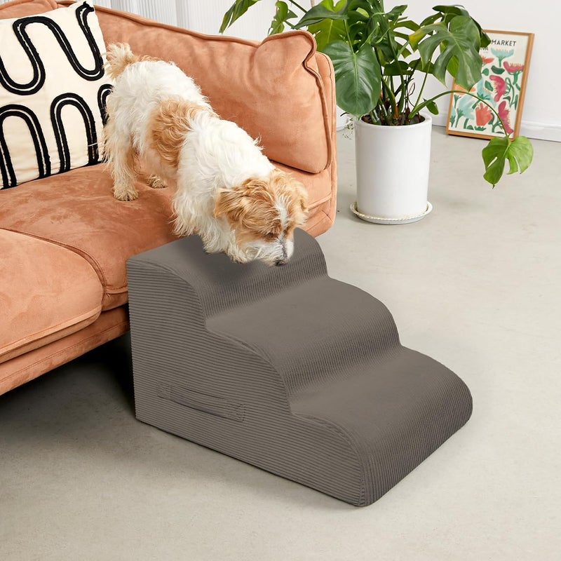 Mesa Lemon Dog Steps for Small Dogs, 4-Step Dog Ramp and Stairs for High Beds and Sofa, Non-Slip Pet Stairs Removable and Easy to Clean Cover, Light Brown - Image 2