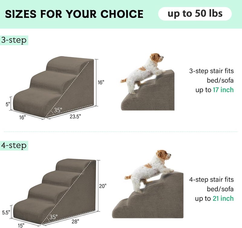 Mesa Lemon Dog Steps for Small Dogs, 4-Step Dog Ramp and Stairs for High Beds and Sofa, Non-Slip Pet Stairs Removable and Easy to Clean Cover, Light Brown - Image 3