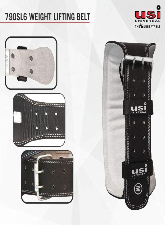 USI UNIVERSAL Padded Weight Lifting Belt, 790SL6 Leather & Metal Construction, Suede Leather Lining, Weight Belt for Deadlift, Squat & Weightlifting for Men & Women (6 Inch, Black, M) - Image 3