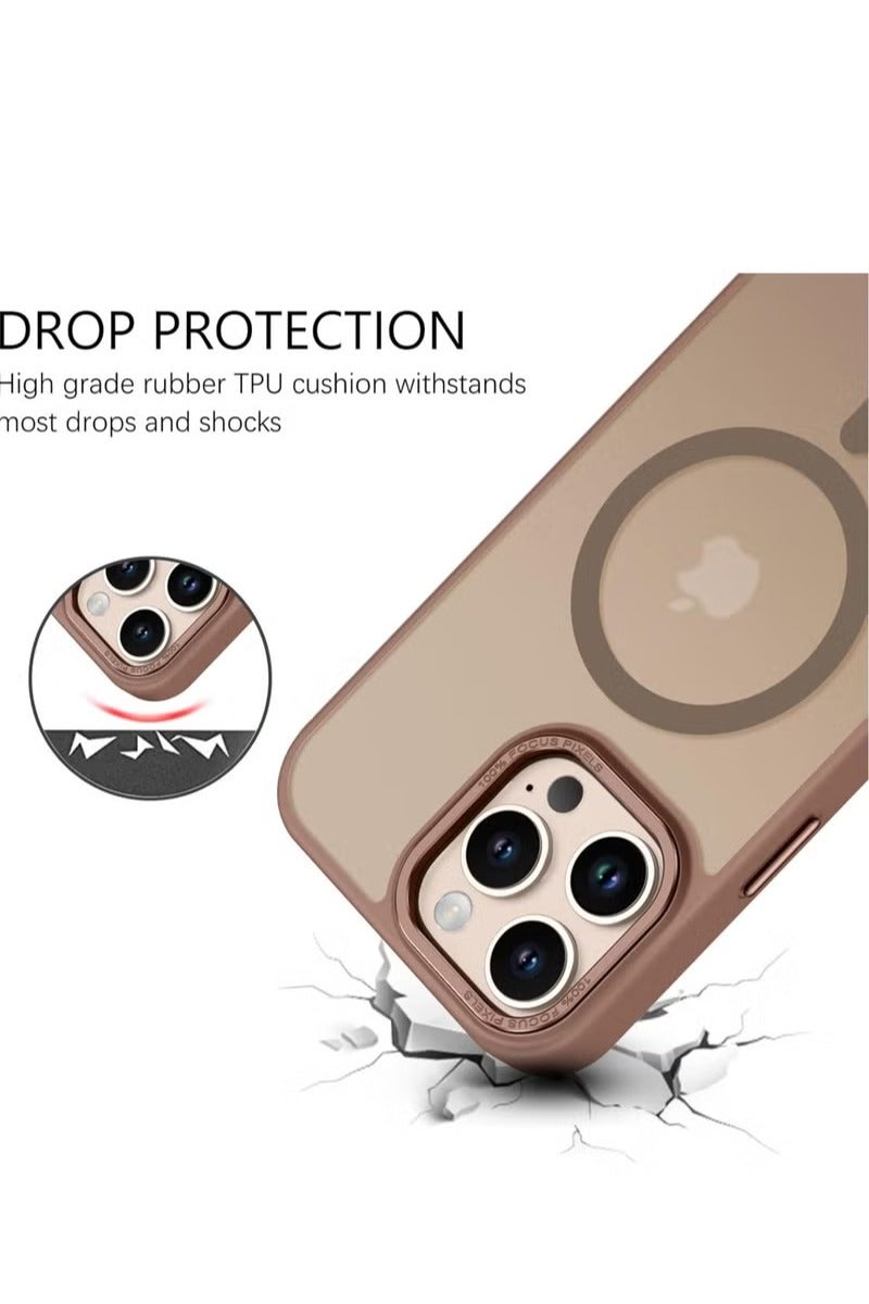Magnetic Translucent Matte Case for iPhone 15 Pro Max – Slim Shockproof Hard Bumper Cover [Compatible with MagSafe], Thin Protective Design – Desert Titanium  - Image 3