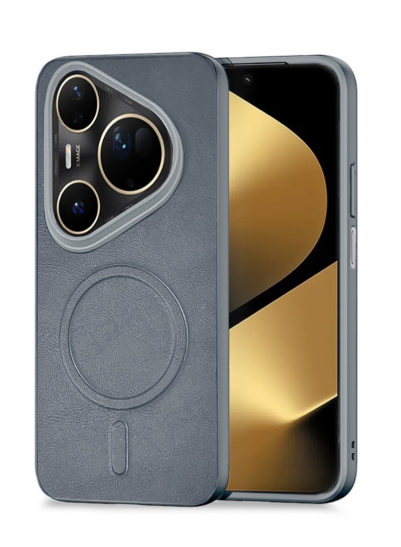 Wtech Huawei Pura 80 Ultra 5G 2025 Luxury Matte Leather Magnetic MagSafe Wireless Charging Soft Case Cover (MCMPMN) - Grey - Image 1