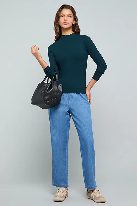 أر أند بي Ribbed Top With High Neck and Long Sleeves