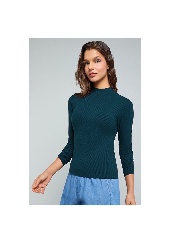 R&B Ribbed Top With High Neck and Long Sleeves - Image 3