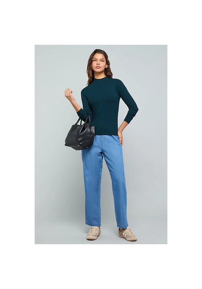 أر أند بي Ribbed Top With High Neck and Long Sleeves