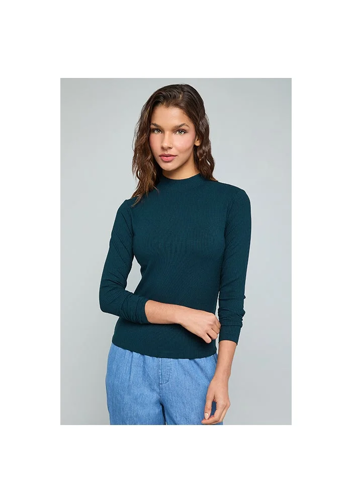 أر أند بي Ribbed Top With High Neck and Long Sleeves
