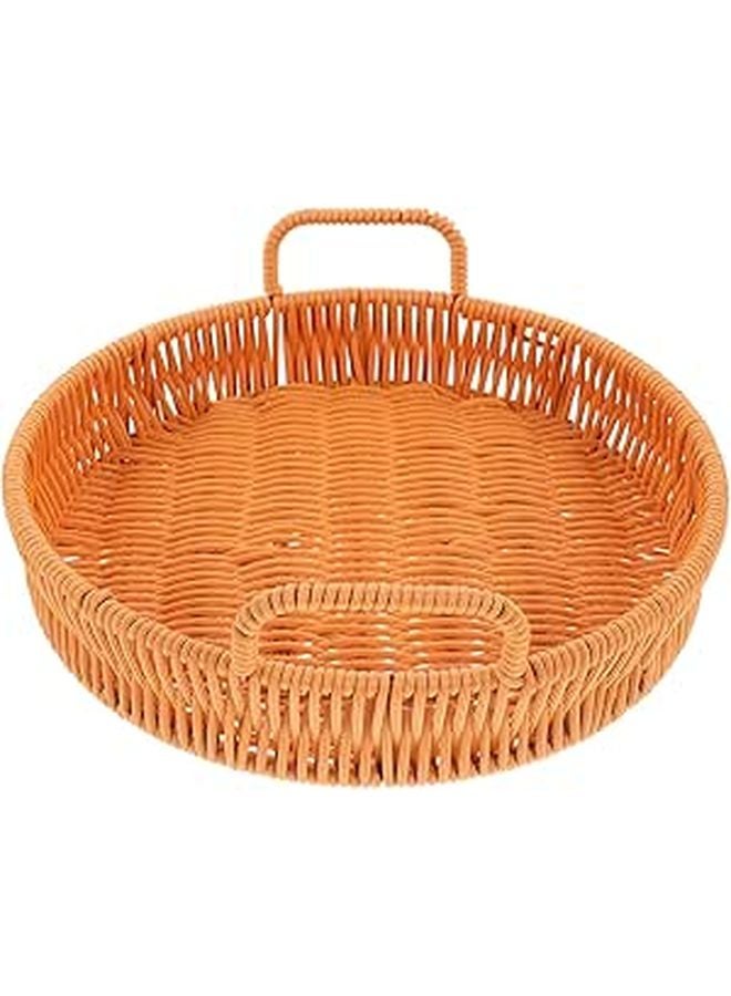 Small 25cm Light Brown Woven Storage Basket With Handles For Kitchen Organization - Image 1