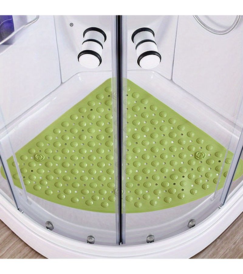 Pea Green Fan Shaped Non Slip Bathroom Mat For Shower Foot Mat 21.65 X 21.65 Inch Recommended For Hotel Restrooms And Washrooms - Image 5