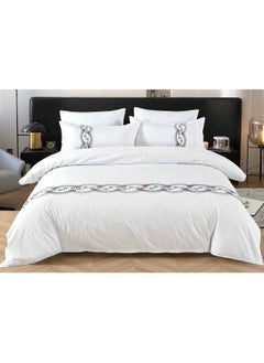 llwoo Premium 400 Thread Count Cotton King Size Quilt Cover Set - Luxurious Sateen Weave Printer Striped Bedding with Hidden Zipper Closure - Includes 4 Pillow Cases (White, 220*240 cm) 