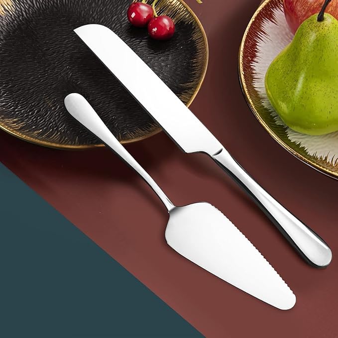Takositio Takositio Cake Cutting Knife Set, Elegant Stainless Steel Cake Knife and Cake Server Set, Cake Cutter and Pie Spatula for Birthday Anniversary Christmas Gift Set of 2,Silver - Image 5