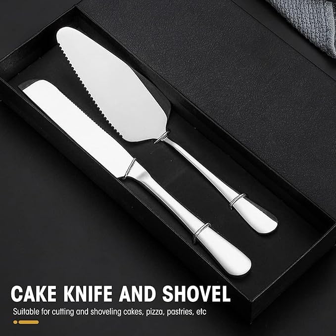 Takositio Takositio Cake Cutting Knife Set, Elegant Stainless Steel Cake Knife and Cake Server Set, Cake Cutter and Pie Spatula for Birthday Anniversary Christmas Gift Set of 2,Silver - Image 4