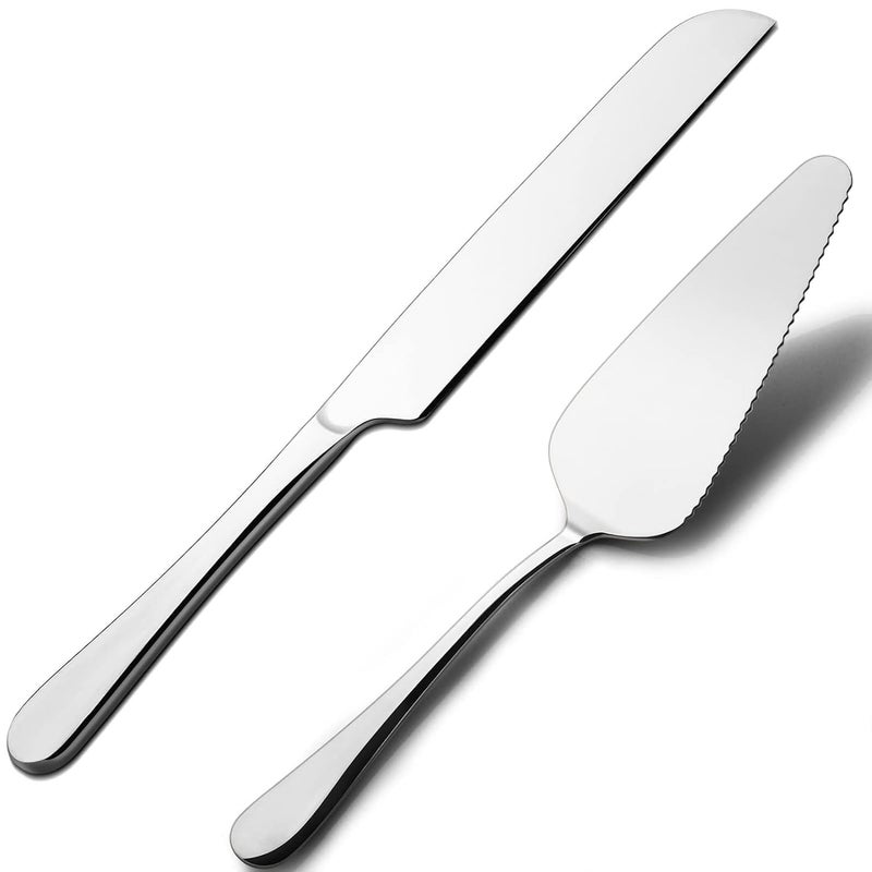 Takositio Takositio Cake Cutting Knife Set, Elegant Stainless Steel Cake Knife and Cake Server Set, Cake Cutter and Pie Spatula for Birthday Anniversary Christmas Gift Set of 2,Silver - Image 1