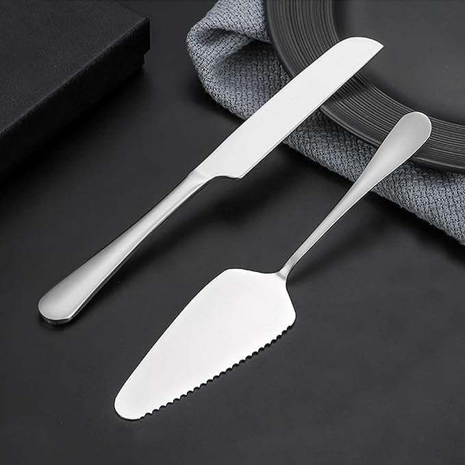 Takositio Takositio Cake Cutting Knife Set, Elegant Stainless Steel Cake Knife and Cake Server Set, Cake Cutter and Pie Spatula for Birthday Anniversary Christmas Gift Set of 2,Silver - Image 3