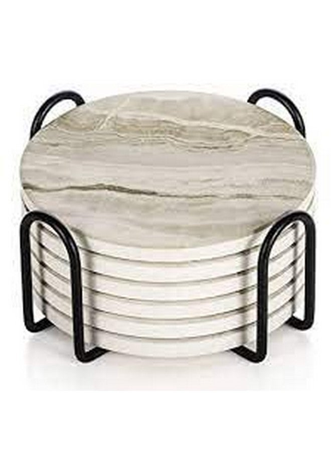 Dhadh Coasters for Drinks, Set of 6 Marble Absorbent Ceramic Coasters with Holder and Cork Base, Cute Stone Drink Coasters for Cup Kitchen Home Decor Housewarming - Image 1