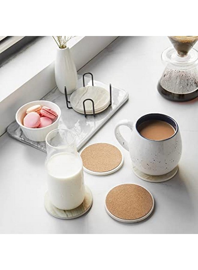 Dhadh Coasters for Drinks, Set of 6 Marble Absorbent Ceramic Coasters with Holder and Cork Base, Cute Stone Drink Coasters for Cup Kitchen Home Decor Housewarming - Image 2