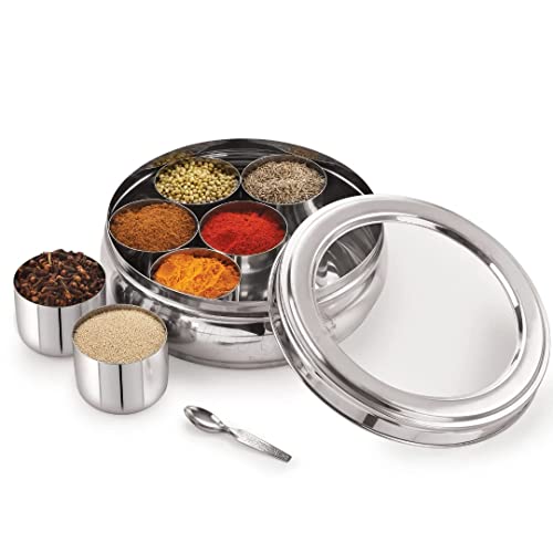 VISAXMI Stainless Steel Masala Box for kitchen | Spice Box for kitchen | Masala Dabba for Kitchen Storage | Mirror Finish | Masala Dani Steel | Leak Proof (7 Bowl, 1 Spoon, 1500ml) - Image 5