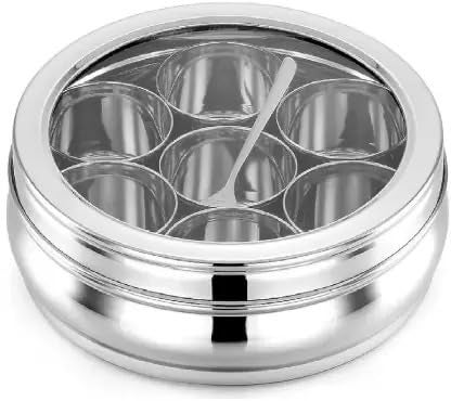 VISAXMI Stainless Steel Masala Box for kitchen | Spice Box for kitchen | Masala Dabba for Kitchen Storage | Mirror Finish | Masala Dani Steel | Leak Proof (7 Bowl, 1 Spoon, 1500ml) - Image 4