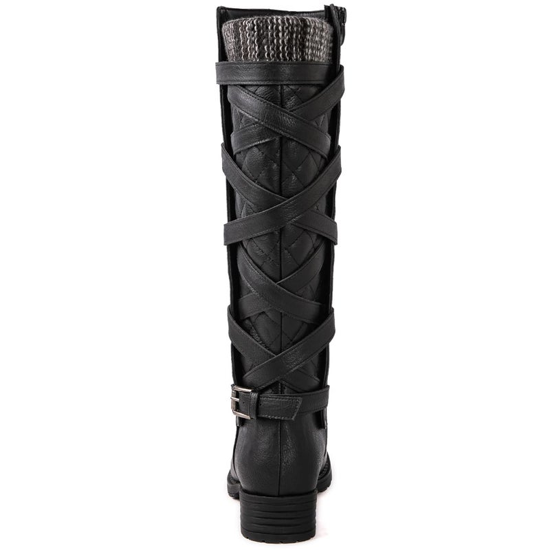 GLOBALWIN Women's Black Quilted Knit Knee High Fashion Boots Strappy Boots For Women 11M - Image 5