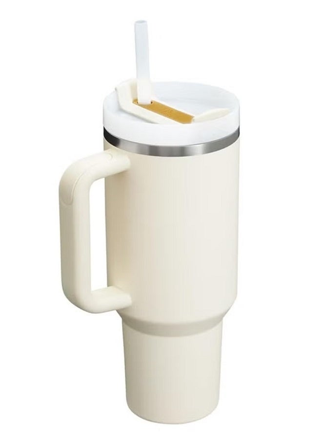 كوب ستانلي المعزول بالفولاذ المقاوم للصدأ Quencher H2.0 FlowState مع غطاء وقشة للماء، الشاي المثلج أو القهوة، السموذي والمزيد، 40 أونصة، أبيض كريمي - Image 5