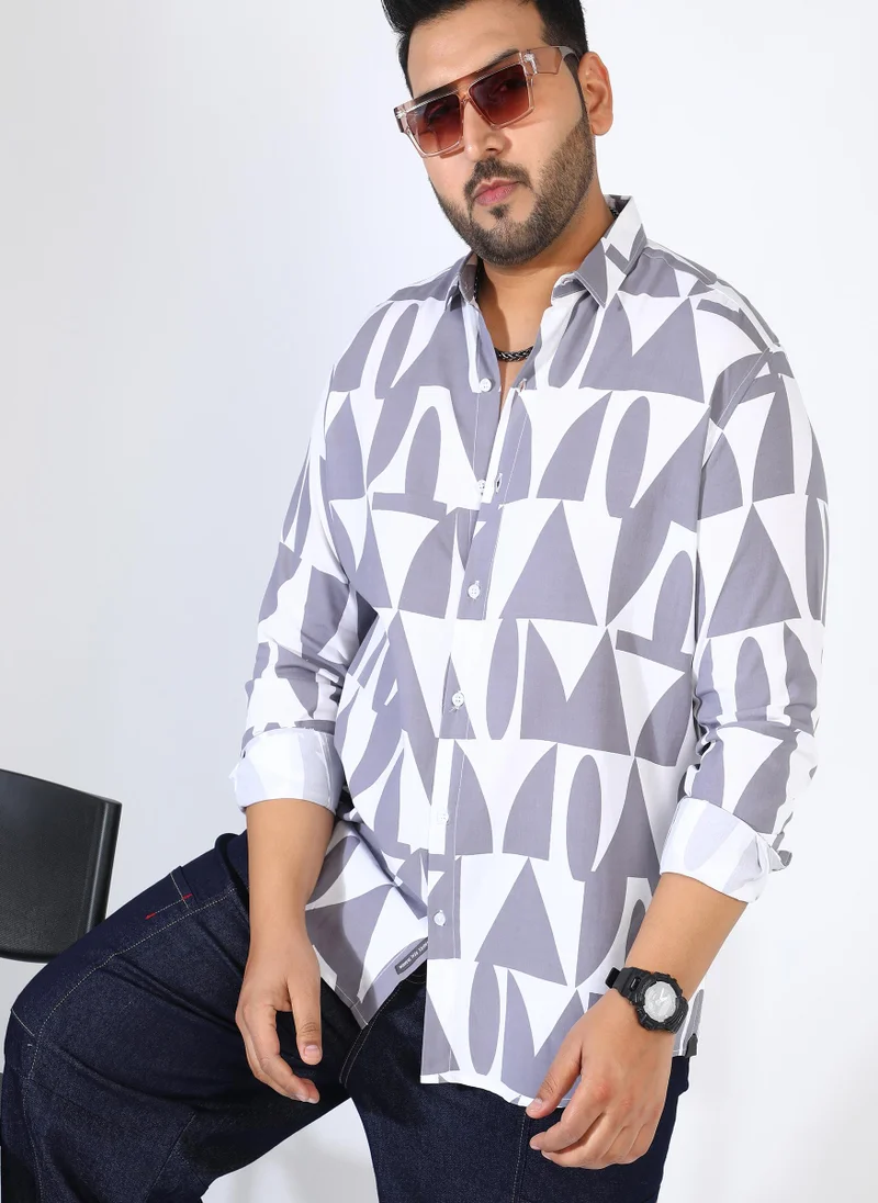 Instafab Plus Men's Dark Grey Abstract Block Shirt