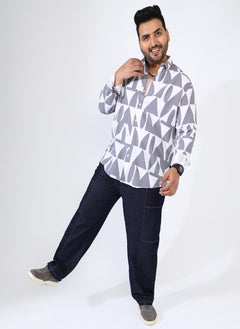 Instafab Plus Men's Dark Grey Abstract Block Shirt  - Image 5
