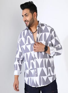 Instafab Plus Men's Dark Grey Abstract Block Shirt  - Image 2